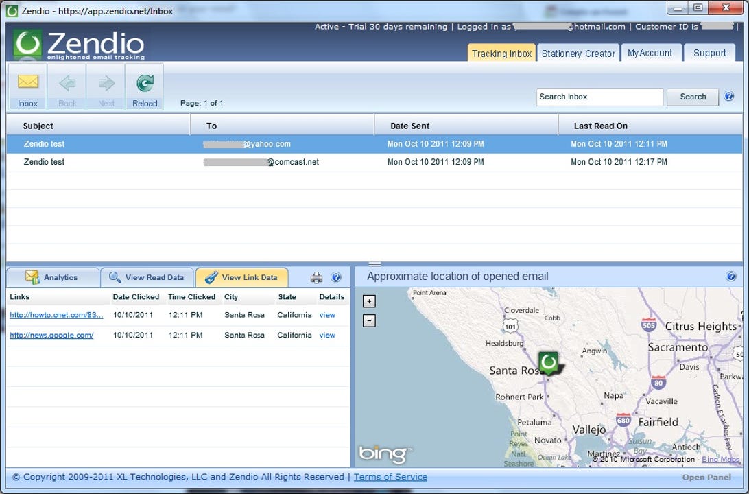 Zendio Tracking Inbox recipient location