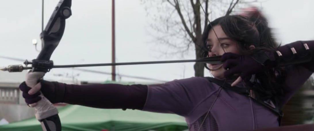 Kate readies an arrow in Hawkeye