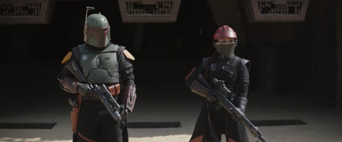 Boba Fett and Fennec Shand outside Jabba's palace in The Book of Boba Fett