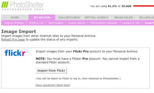 A new tool from PhotoShelter lets you import images from a Flickr account to your PhotoShelter Personal Archive.