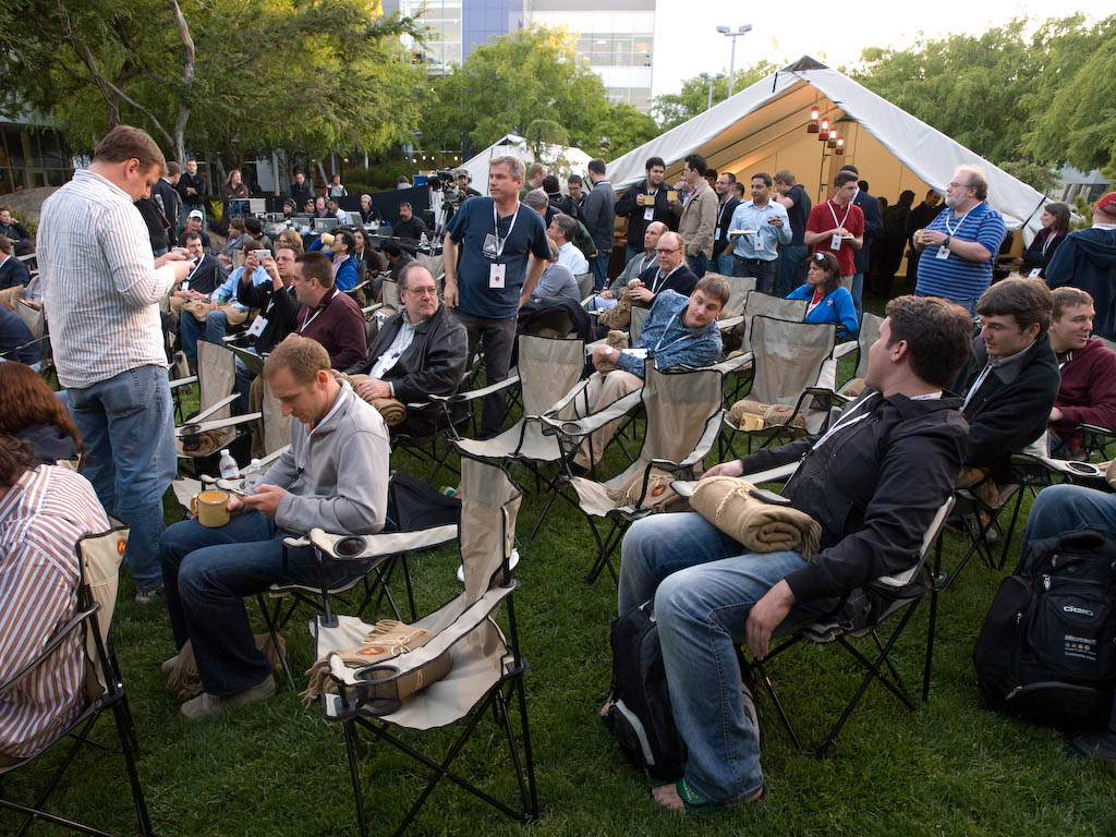 The crowd settles in at Google's third Campfire One event in the Googleplex courtyard.