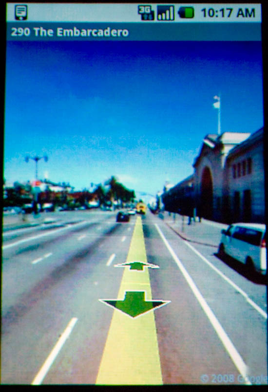 Google Street View panned left and right as the Android phone user turned around.