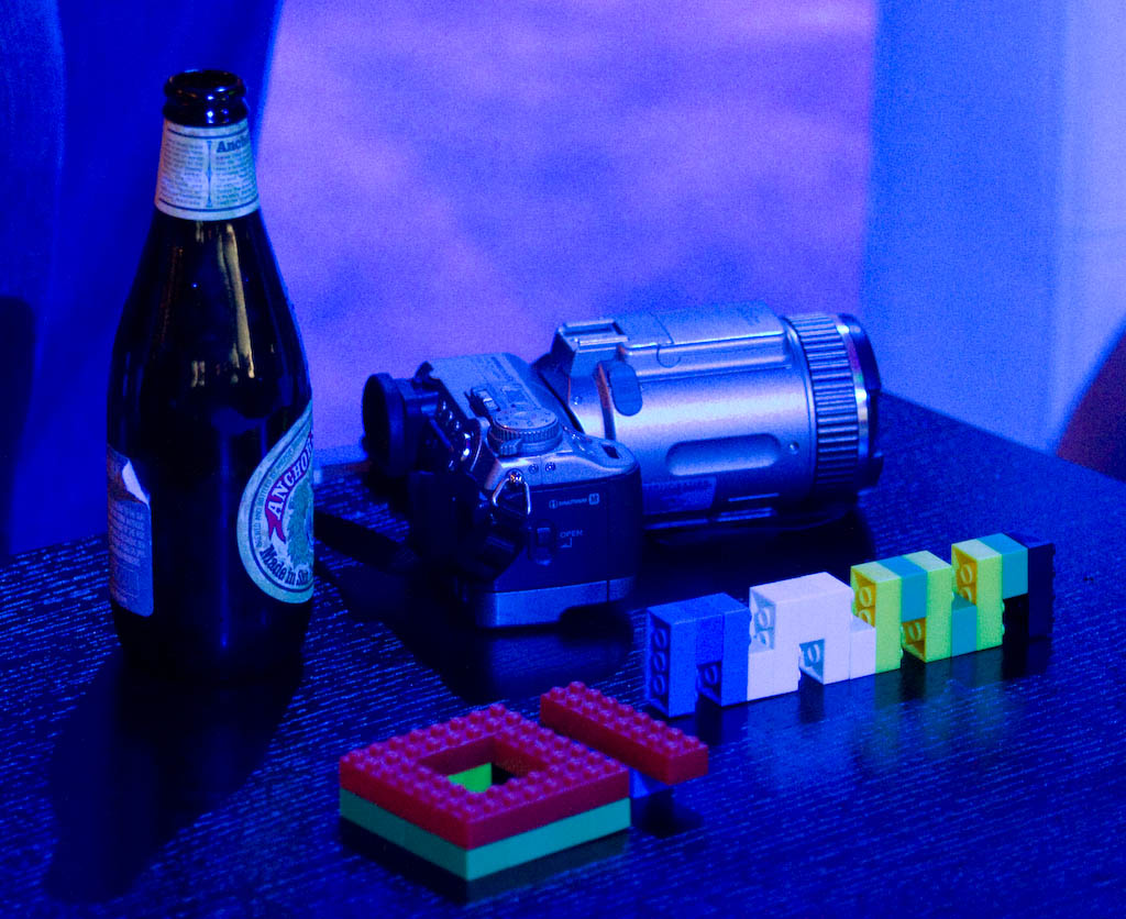 Still life with tchotchkes. Nerd toys such as Lego bricks and Rubik's cubes were on hand at the show.