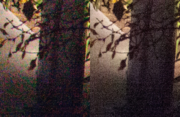 Adobe Systems is revamping noise reduction in its Lightroom software for editing raw images. At left is the standard noise reduction with Lightroom 2.5; at right is the beta of Lightroom 3, which thus far only addresses color, not brightness, in its algorithm.