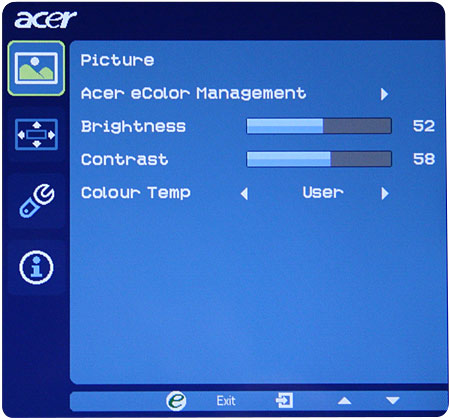 Acer G225HQ OSD