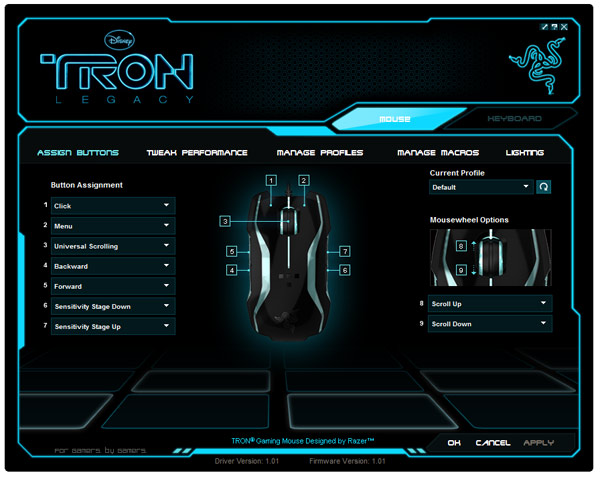 Tron mouse control panel