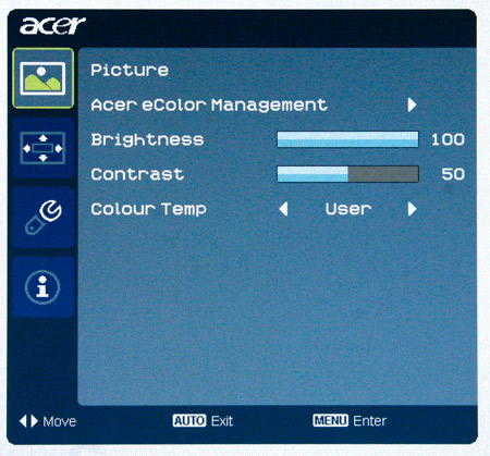 Acer S273HL OSD