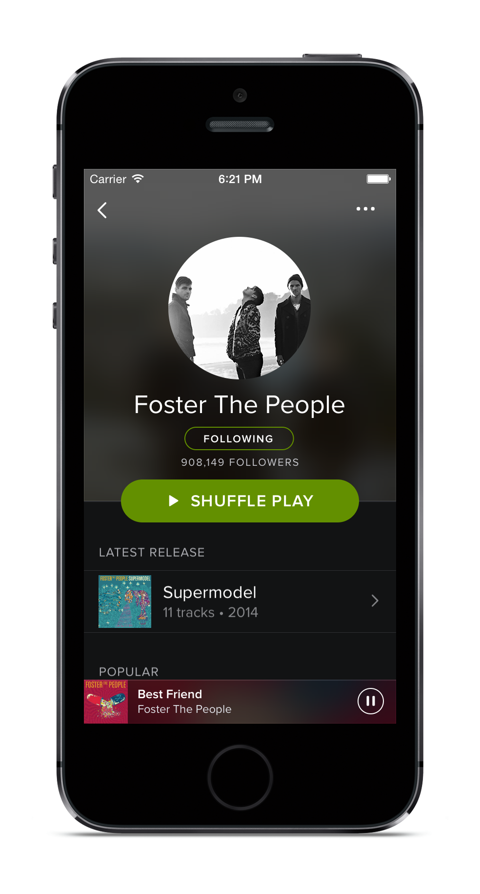 Spotify's new design on the iPhone