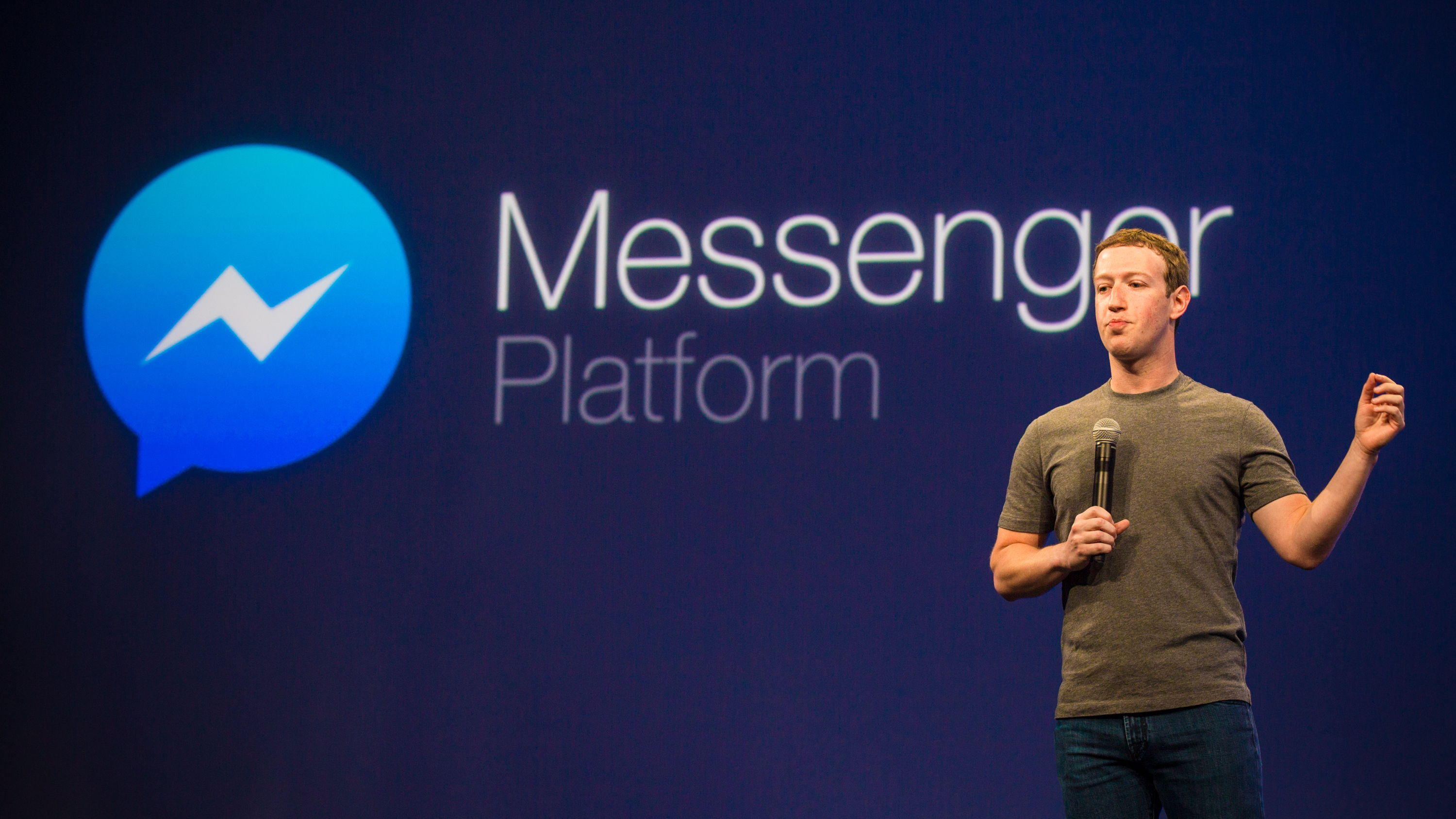 Facebook CEO Mark Zuckerberg touts the Messenger app, now rolling out to anyone with a phone number.