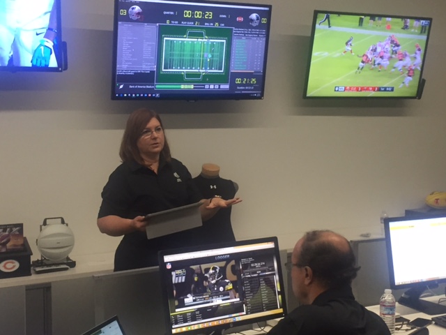 Inside Zebra Technologies' Silicon Valley command center, Zebra Vice President Jill Stelfox explains how the company monitors its NFL player-tracking sensors.