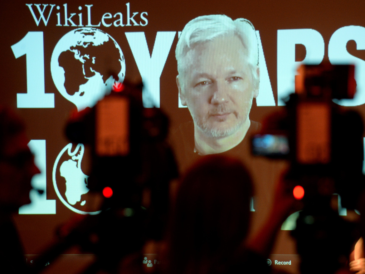 WikiLeaks founder Julian Assange participates via video link at a news conference marking the 10th anniversary of the secrecy-spilling group in Berlin this week. The site published more documents Friday.