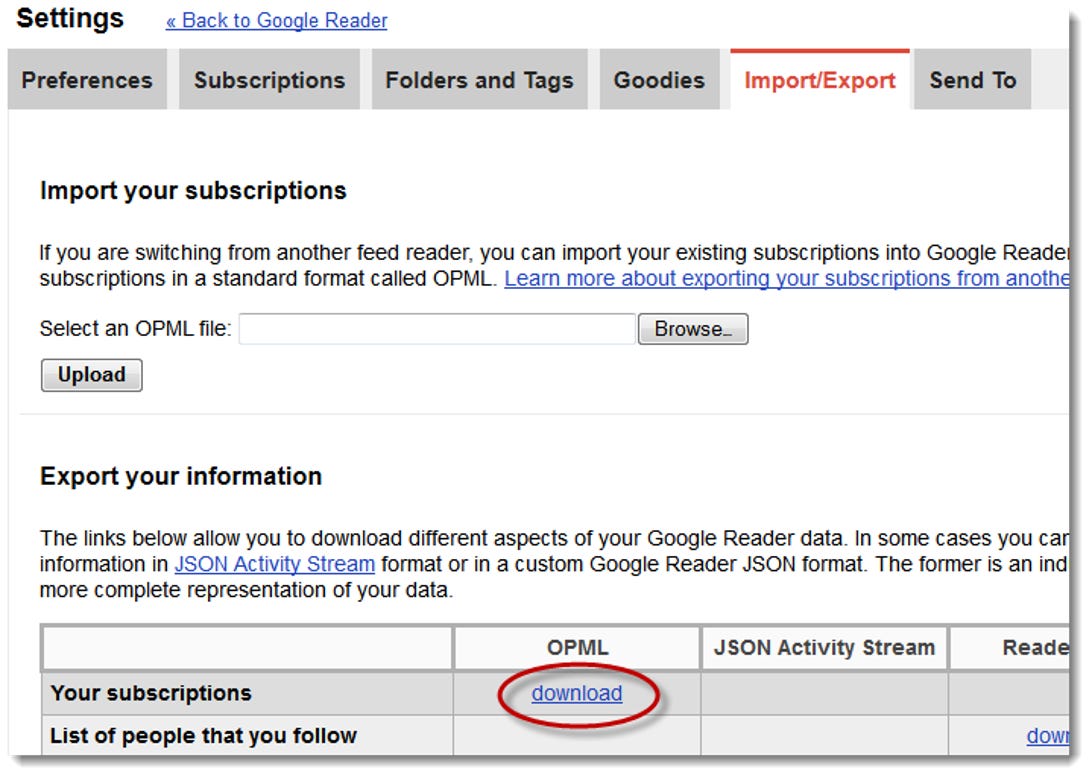 Export Google Reader subscriptions
