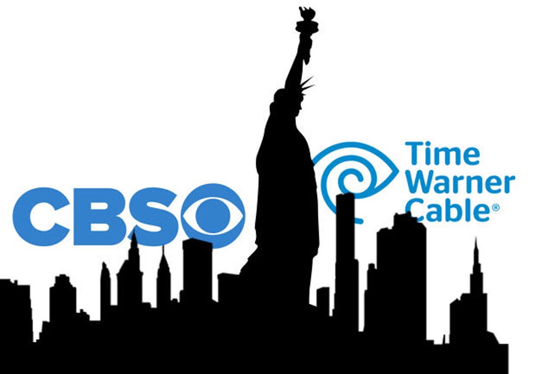 CBS and Time Warner Cable logos against the New York skyline