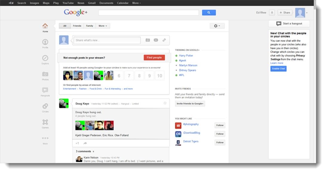 Google+ layout, centered