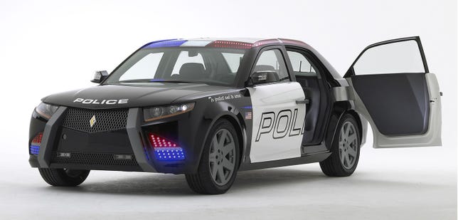 The E7 prototype police car designed by Carbon motors with input from more than 3,000 law enforcement officials.