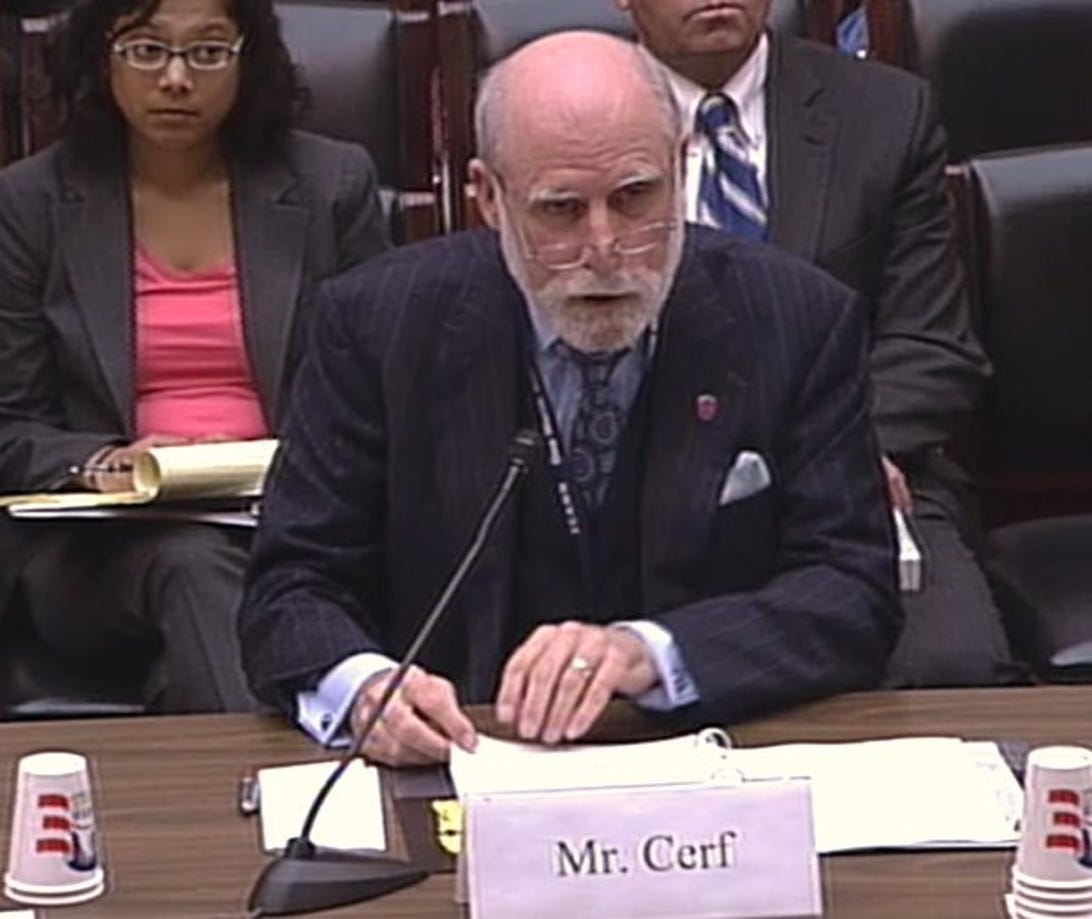 Google Chief Internet Evangelist Vint Cerf testifying before the House Energy and Commerce Communications and Technology Subcommittee on May 31, 2012.
