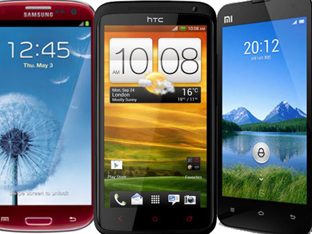 The Xiaomi MI-Two next to the HTC One X+ (middle) and the Samsung Galaxy S3.