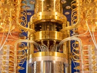 <p>A close-up view of an IBM quantum computer. The processor is in the silver-colored cylinder; the wiring transmits control signals in and computing results out.</p>