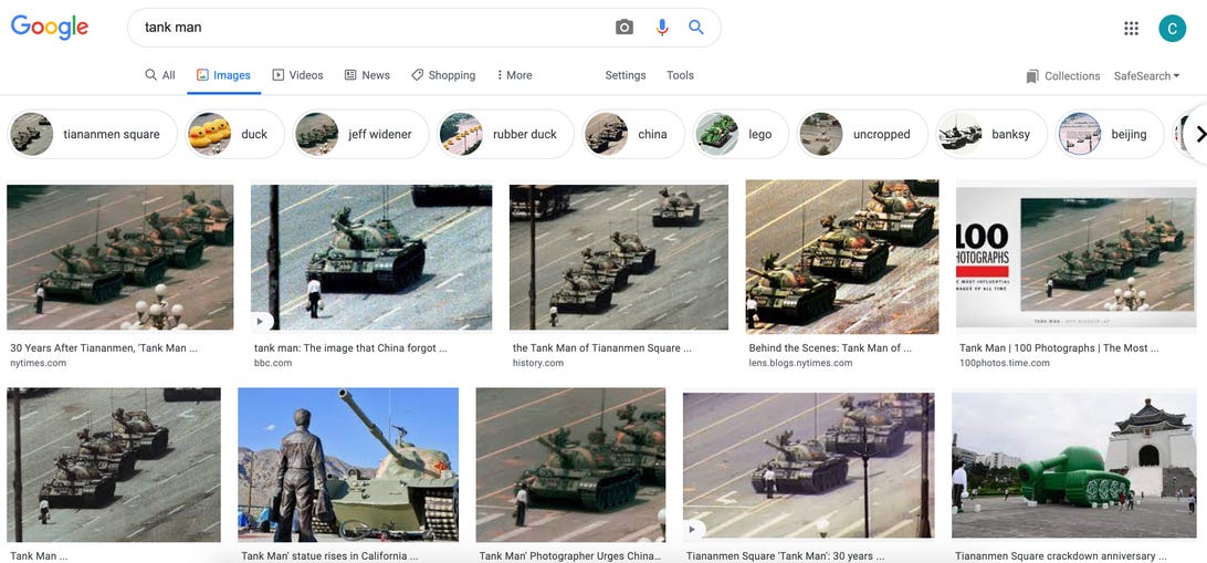 Google image search tank man