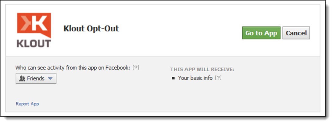 Authorize Klout opt-out app in Facebook