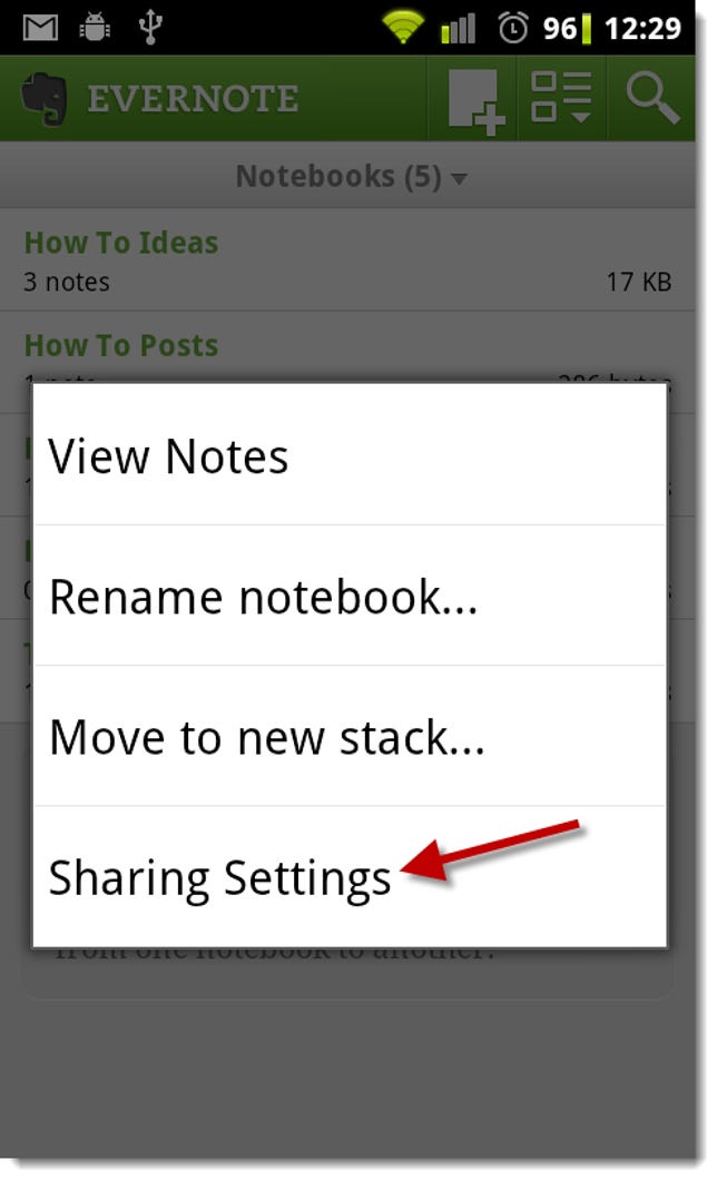 Select sharing settings