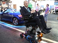 Permobile Chief Information Officer Olof Hedin demonstrating the connected wheelchair.