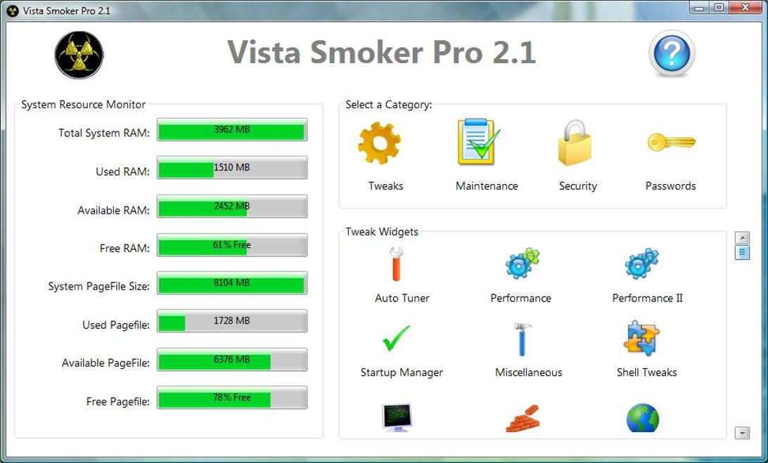 Vista Smoker Pro main window