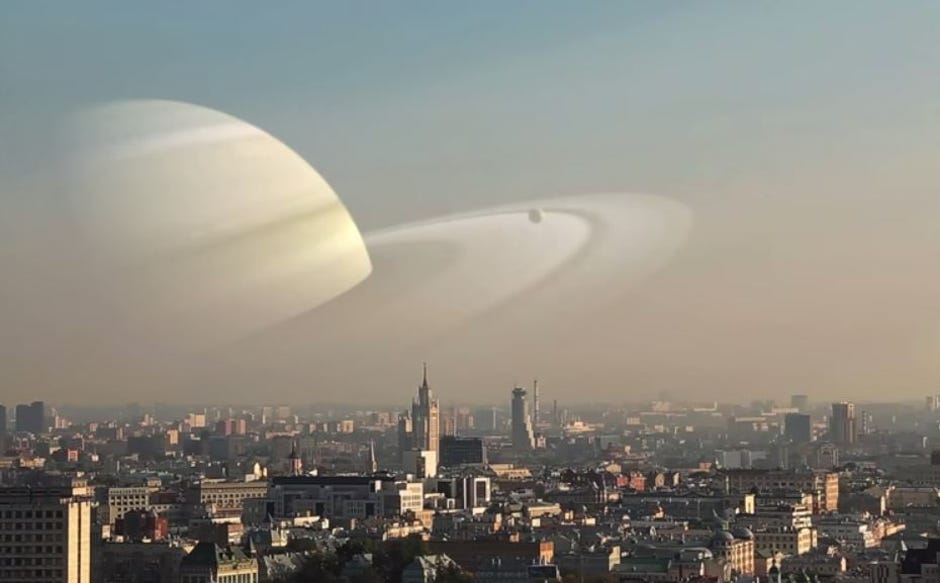 Saturn steals the moon&#39;s place in stunning city view - CNET