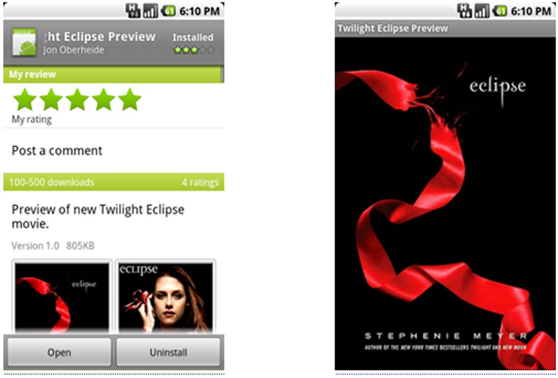 One of the proof-of-concept apps was disguised as a preview of the "Twilight Saga: Eclipse" movie.