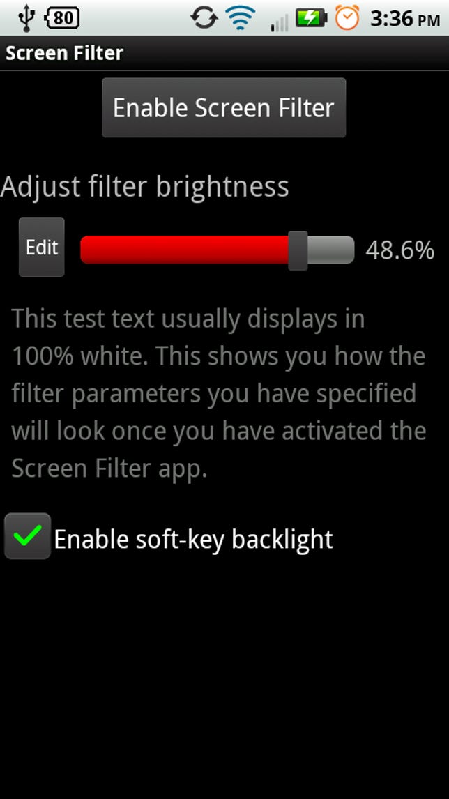 Android screen filter settings