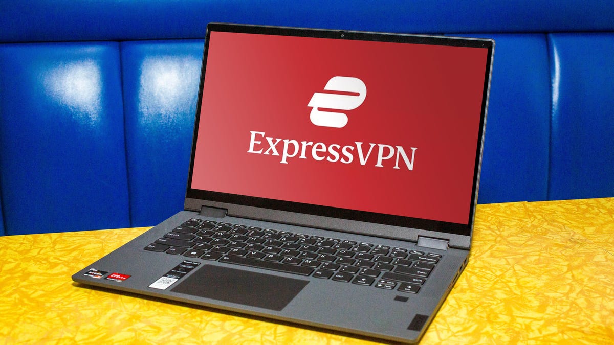 ExpressVPN logo on a laptop screen