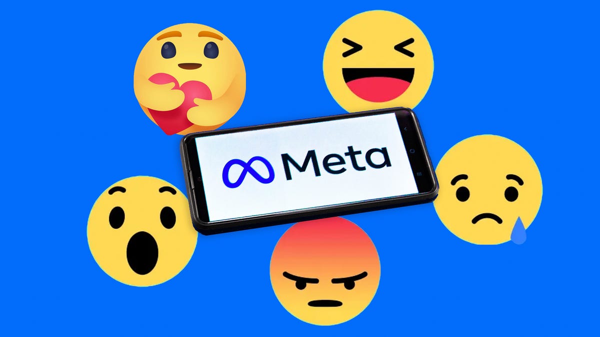 Meta logo with facebook reaction emojis