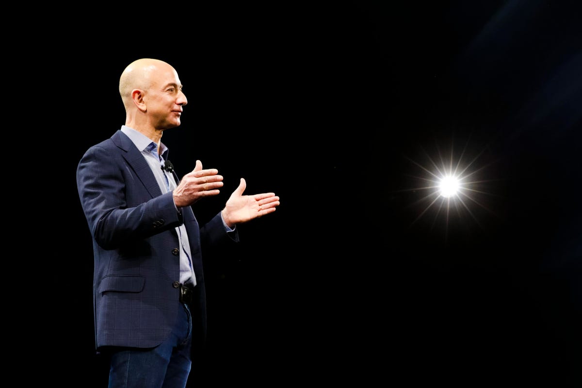 Jeff Bezos on stage in 2018