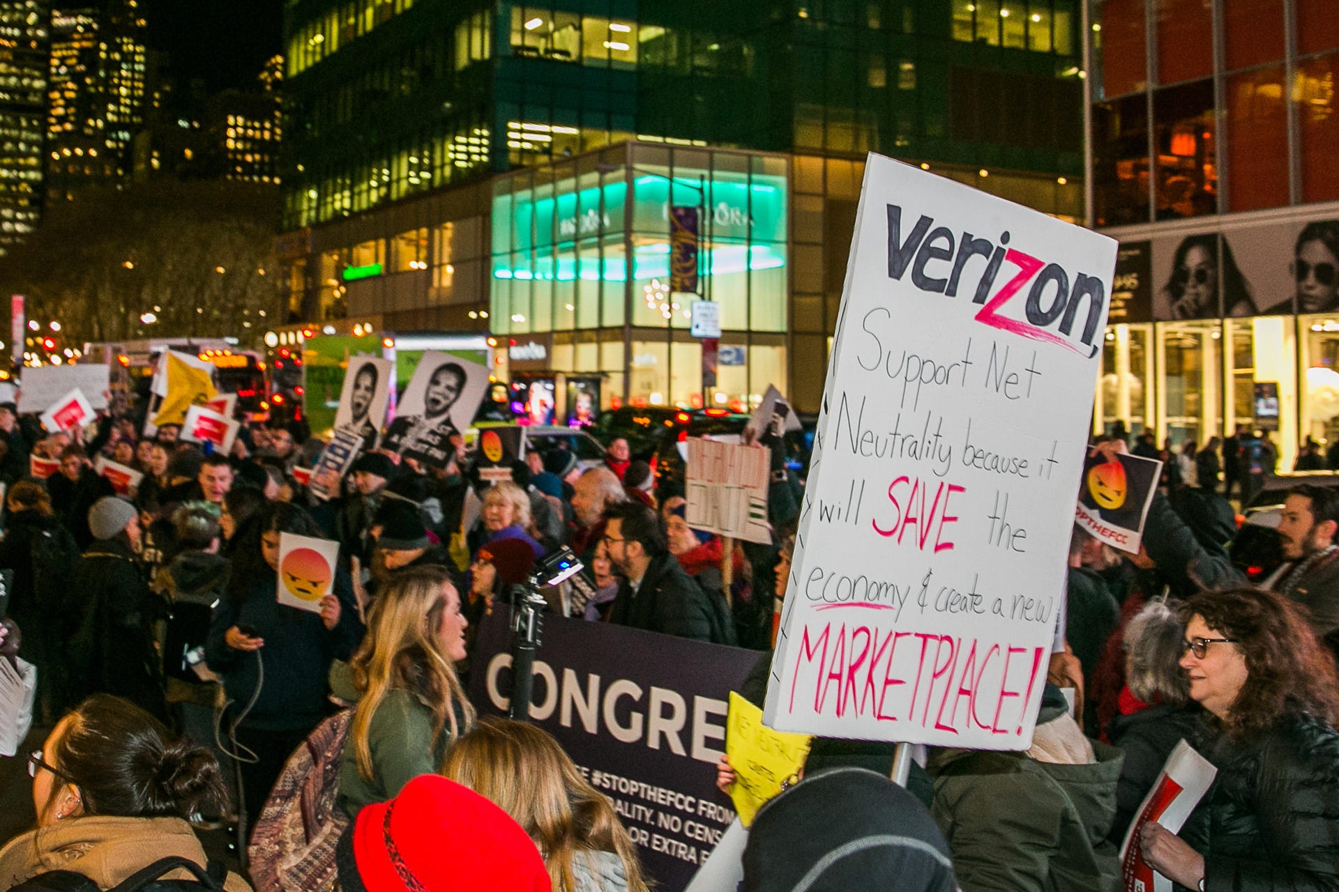 Net neutrality protest at a Verizon store in New York City.