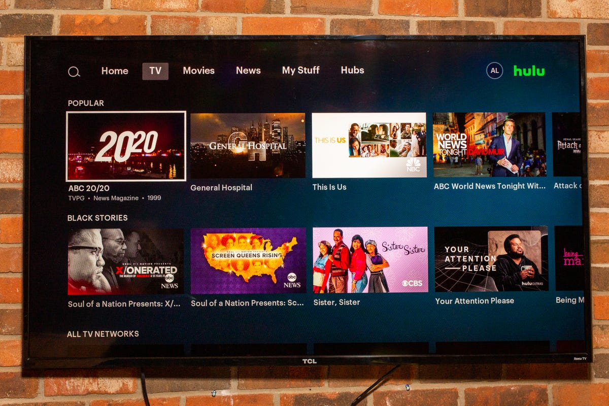 Hulu's interface on a TV