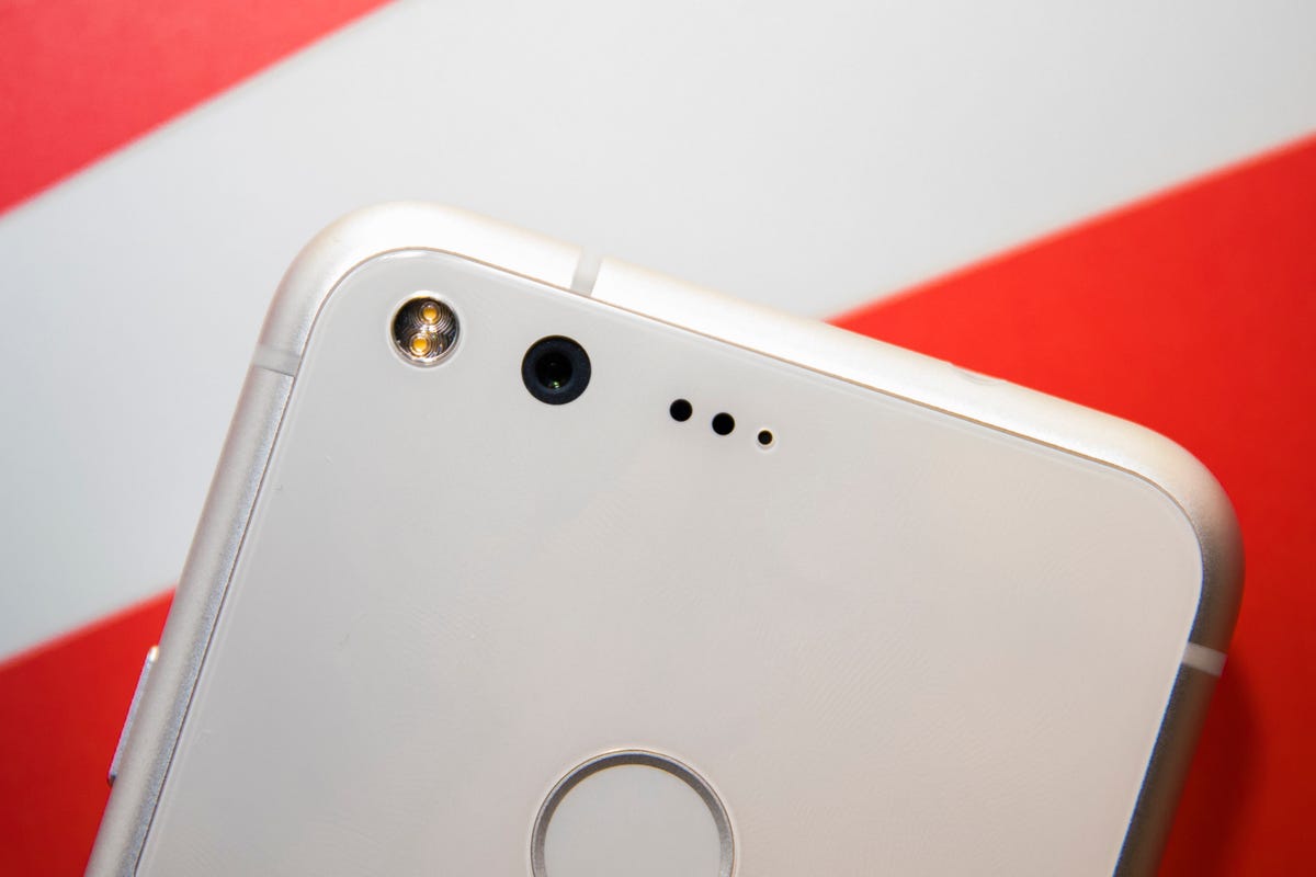 The main camera on the Google Pixel (shown) and Pixel XL phones combines a 12-megapixel sensor built by Sony with an f2.0 lens. Apple iPhone 7 has an f1.8 lens lets more light through, but Google argues its larger sensor compensates by capturing more photons.