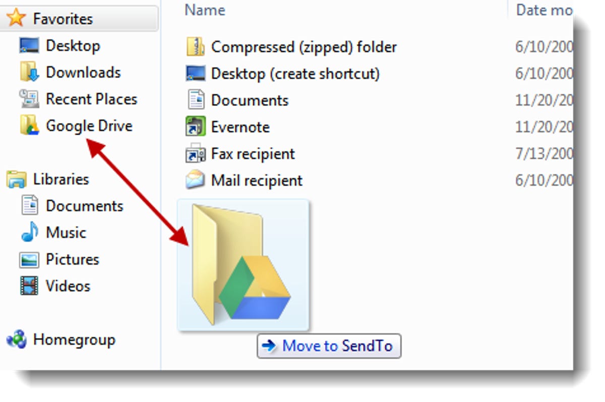 Move shortcut to SendTo folder
