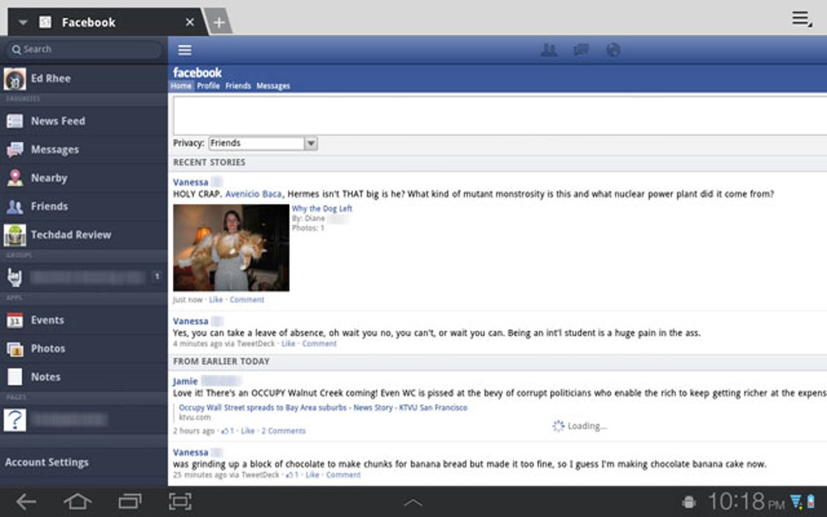 HTML5 Facebook web app in Honeycomb
