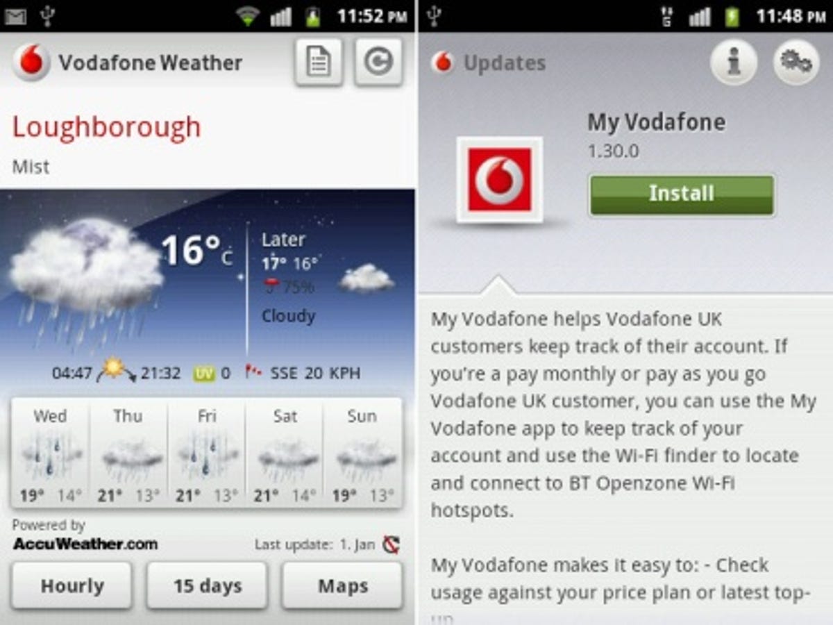 Vodafone Smart 2 weather widgets