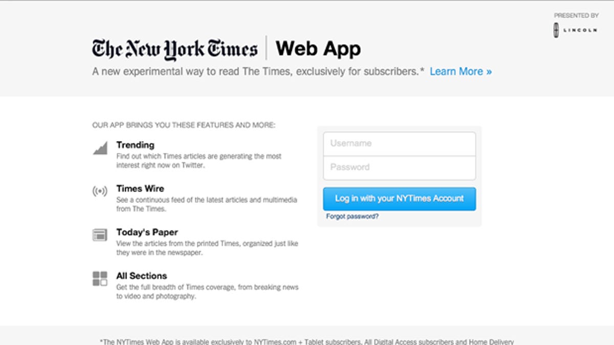 The new iPad Web app for the New York Times.
