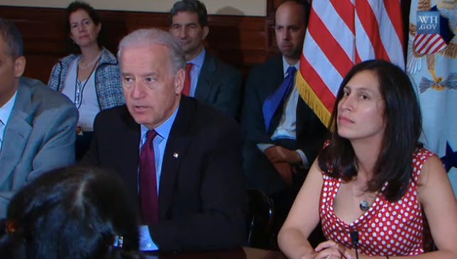 Victoria Espinel, the first Intellectual Property Enforcement Coordinator, with Vice President Joe Biden during an event last year