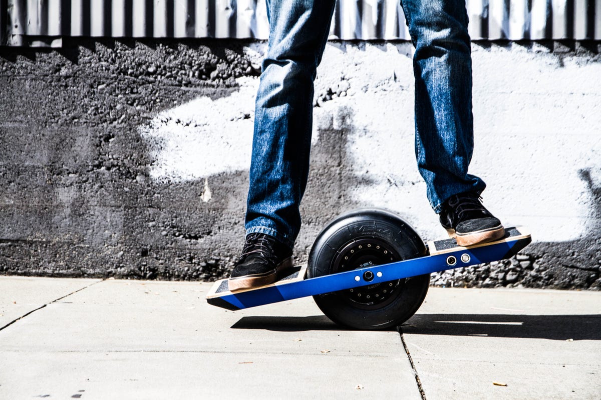 Onewheel skateboard prototype rolling