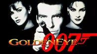 black and white image of Pierce Brosnan as James Bond with the GoldenEye 007 logo