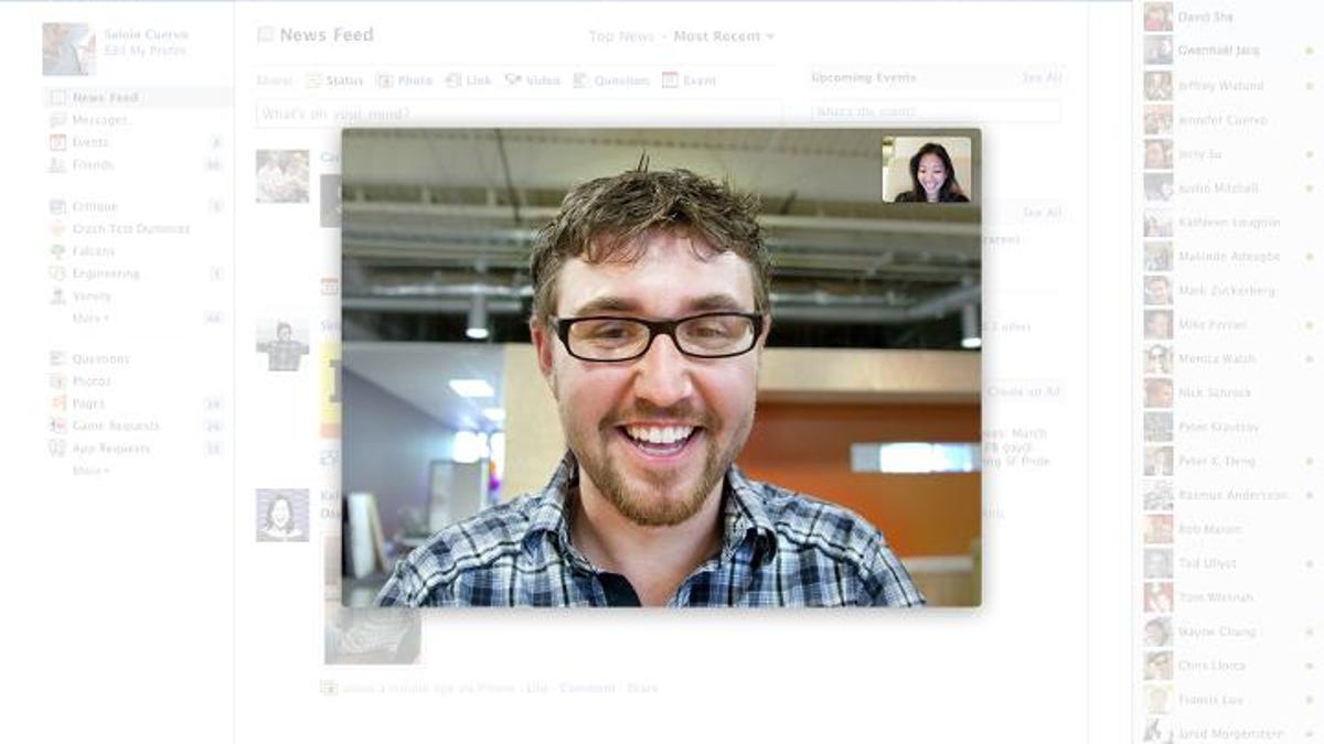 Facebook's new video chatting feature in action.