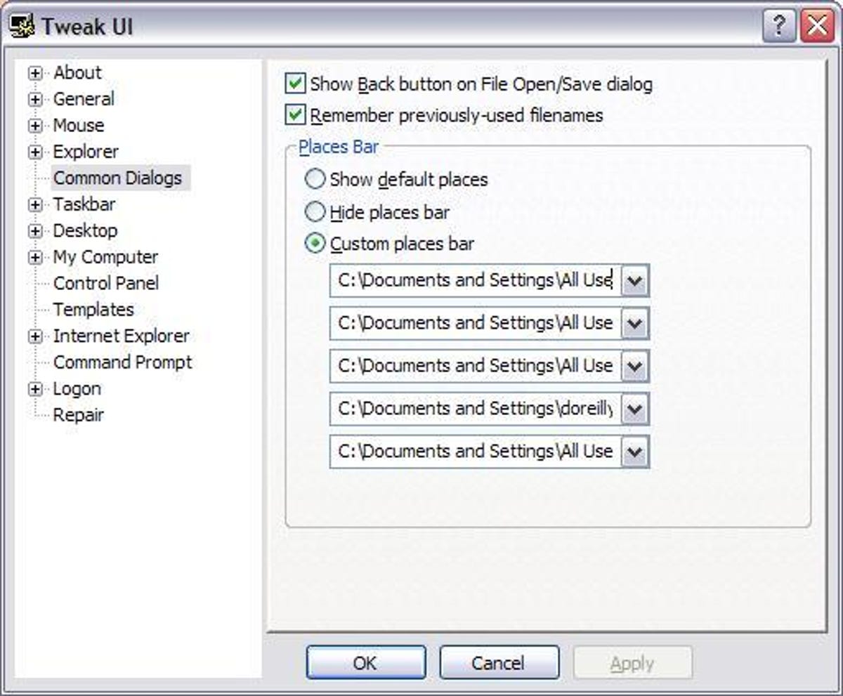 Microsoft's Tweak UI PowerToy for Windows XP