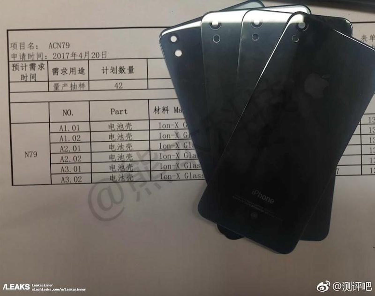 A purported photo of the iPhone 8 with documentation concerning Ion-X Glass