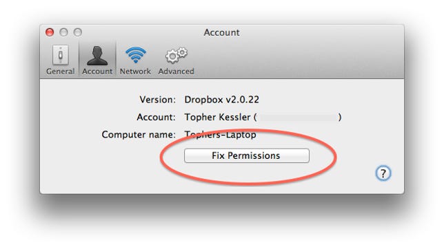 Dropbox permissions fix