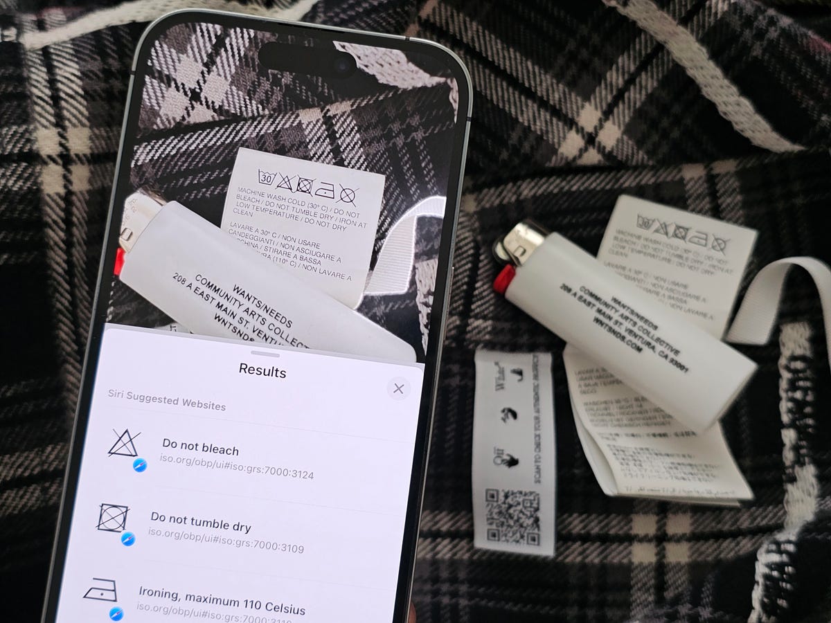Laundry codes on a clothing tag