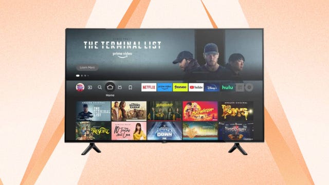 Amazon's Fire TV 4-Series is displayed against an orange background.