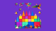 castle built of multicolor tiles on purple background